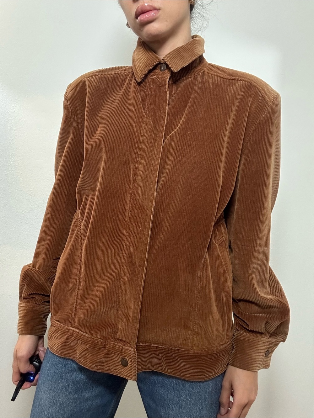 Vintage 70's Calvin Klein Brown Corduroy Bomber Jacket Collared Front Zip Size M